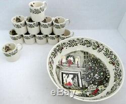 Johnson Bros Merry Christmas Punch Salad Serving Bowl 11 Unused Cups Mugs in Set