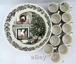 Johnson Bros Merry Christmas Punch Salad Serving Bowl 11 Unused Cups Mugs in Set