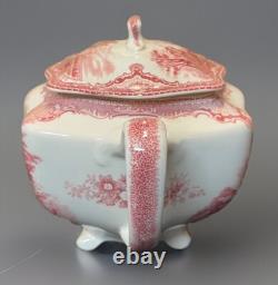 Johnson Bros Old Britain CastlesPink Red Teapot & Lid, VGC, 6Hx10W Vivid Color
