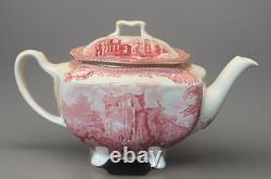 Johnson Bros Old Britain CastlesPink Red Teapot & Lid, VGC, 6Hx10W Vivid Color