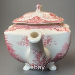 Johnson Bros Old Britain CastlesPink Red Teapot & Lid, VGC, 6Hx10W Vivid Color