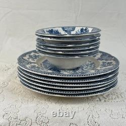 Johnson Bros Old Britain Castles 6 Rimmed Soup 8 Fruit Bowls Set Lot 14 Pc Blue