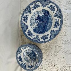 Johnson Bros Old Britain Castles 6 Rimmed Soup 8 Fruit Bowls Set Lot 14 Pc Blue