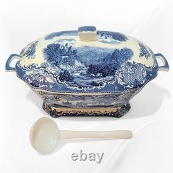 Johnson Bros Old Britain Castles Blue Transferware Tureen w Lid & Ladle England