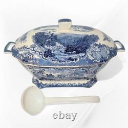 Johnson Bros Old Britain Castles Blue Transferware Tureen w Lid & Ladle England