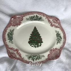 Johnson Bros. Old Britain Castles Christmas Tree Pink and Green Platter 11-5/8