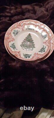 Johnson Bros Old Britain Castles Green/Pink Christmas Tree 1 Dinner/2Salad Plate