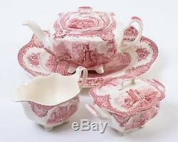 Johnson Bros Old Britain Castles Pink 4-pc Service Set Teapot Tray Cream Sugar