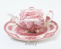 Johnson Bros Old Britain Castles Pink 4-pc Service Set Teapot Tray Cream Sugar