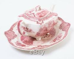 Johnson Bros Old Britain Castles Pink 4-pc Service Set Teapot Tray Cream Sugar