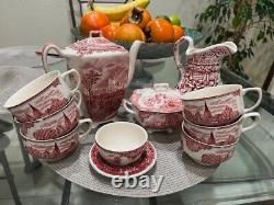 Johnson Bros Old Britain Castles Pink Blarney Castle coffee set of 11 tea pot