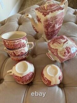 Johnson Bros Old Britain Castles Pink Blarney Castle coffee set of 11 tea pot