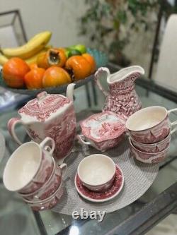 Johnson Bros Old Britain Castles Pink Blarney Castle coffee set of 11 tea pot