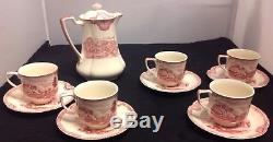 Johnson Bros. Old Britain Castles Pink(Crown Stamp) Mini Coffee Pot/Cups/Saucers