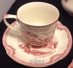 Johnson Bros. Old Britain Castles Pink(Crown Stamp) Mini Coffee Pot/Cups/Saucers