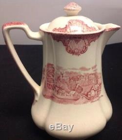 Johnson Bros. Old Britain Castles Pink(Crown Stamp) Mini Coffee Pot/Cups/Saucers