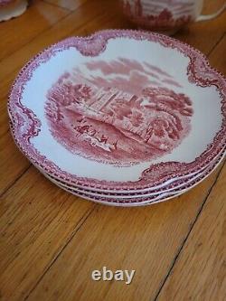 Johnson Bros. Old Britain Castles Pink Cups saucers, dessert plates, sugar, cre