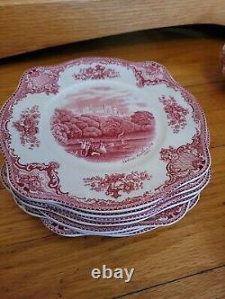 Johnson Bros. Old Britain Castles Pink Cups saucers, dessert plates, sugar, cre