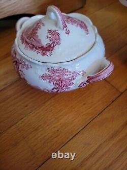 Johnson Bros. Old Britain Castles Pink Cups saucers, dessert plates, sugar, cre