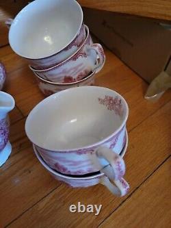 Johnson Bros. Old Britain Castles Pink Cups saucers, dessert plates, sugar, cre