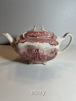 Johnson Bros Old Britain Castles Pink Teapot/Lid Footed 4c