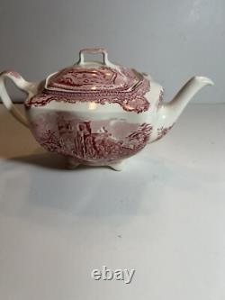 Johnson Bros Old Britain Castles Pink Teapot/Lid Footed 4c