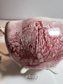 Johnson Bros Old Britain Castles Pink Teapot/Lid Footed 4c