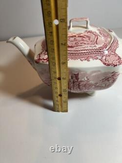 Johnson Bros Old Britain Castles Pink Teapot/Lid Footed 4c