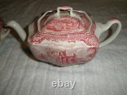 Johnson Bros Old Britain Castles Pink Teapot Sugar Bowl & Creamer Crown Stamp EC