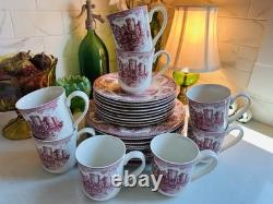 Johnson Bros Old Britain Castles Pink Transfer Wear 28 Piece Dinner Plates Mugs