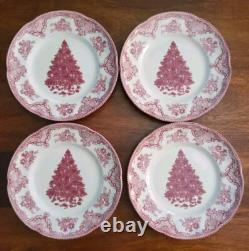 Johnson Bros Old Britain Castles Pink Xmas Tree 8 Salad/Lunch Plates X 4 NWT