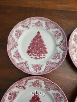 Johnson Bros Old Britain Castles Pink Xmas Tree 8 Salad/Lunch Plates X 4 NWT