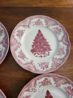 Johnson Bros Old Britain Castles Pink Xmas Tree 8 Salad/Lunch Plates X 4 NWT