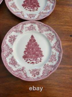 Johnson Bros Old Britain Castles Pink Xmas Tree 8 Salad/Lunch Plates X 4 NWT