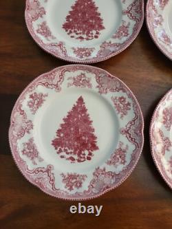 Johnson Bros Old Britain Castles Pink Xmas Tree 8 Salad/Lunch Plates X 4 NWT