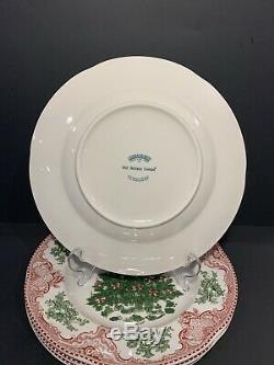 Johnson Bros Old Britain Castles Red Christmas Green Tree 10 1/2 Plate Set of 4