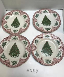 Johnson Bros Old Britain Castles Red Christmas Green Tree Salad Plates Set Of 4