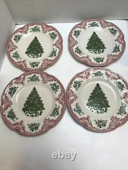 Johnson Bros Old Britain Castles Red Christmas Green Tree Salad Plates Set Of 4