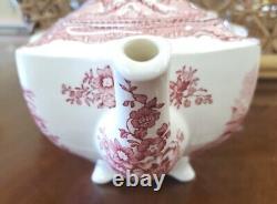 Johnson Bros Old Britains Castles Pink Sq. Footed Teapot Donningham Farnham 1792