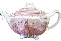 Johnson Bros Old Britains Castles Pink Sq. Footed Teapot Donningham Farnham 1792