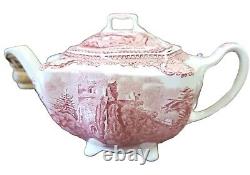 Johnson Bros Old Britains Castles Pink Sq. Footed Teapot Donningham Farnham 1792