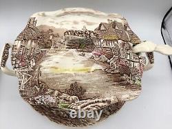 Johnson Bros Olde English Countryside Brown White Soup Tureen, Ladle, Underplate
