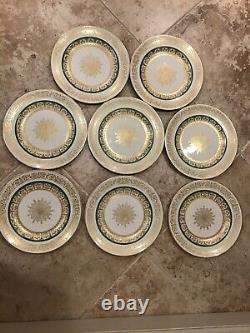 Johnson Bros. Pareek Dinner Plates(set Of 8)Snowflake Gold Filigree WGreen Ring