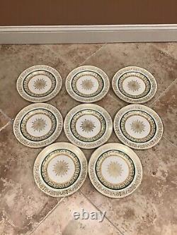 Johnson Bros. Pareek Dinner Plates(set Of 8)Snowflake Gold Filigree WGreen Ring