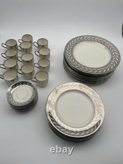 Johnson Bros Pareek Rockwell Silver Luster Set 12 Dinner 8 Salad 12 Demitasse