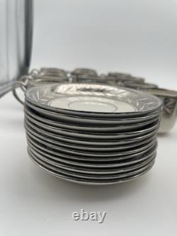 Johnson Bros Pareek Rockwell Silver Luster Set 12 Dinner 8 Salad 12 Demitasse