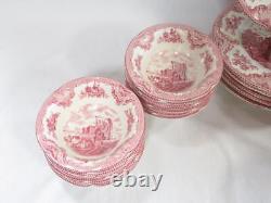 Johnson Bros. Pink OLD BRITAIN CASTLES China + Burton & Burton Red Tolle Teapot