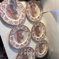 Johnson Bros Pink Old Britain Castles 10' Dinner Plates & bowls Blarney Castle