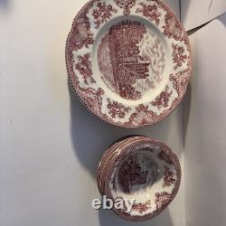 Johnson Bros Pink Old Britain Castles 10' Dinner Plates & bowls Blarney Castle