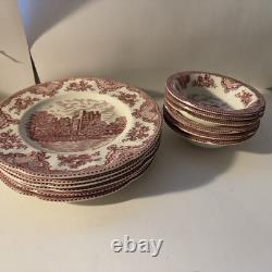 Johnson Bros Pink Old Britain Castles 10' Dinner Plates & bowls Blarney Castle